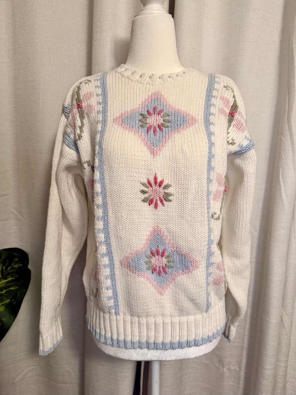 Vintage 80s 90s Lizwear Pastel Embroidered Cotton Knit Sweater M - Picture 8 of 8